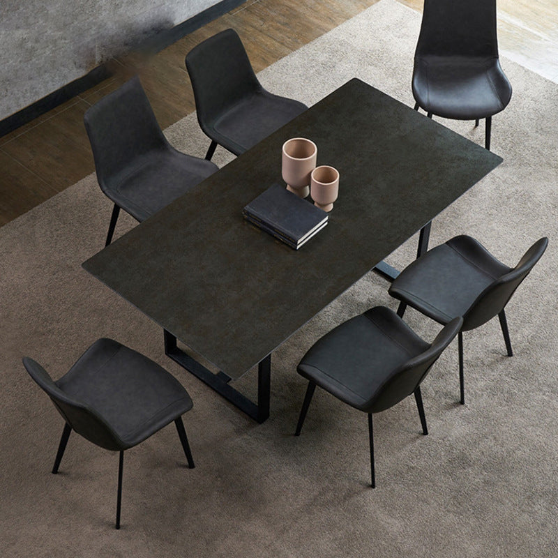 Industrial Rectangle Table Sintered Stone Table with Metal Legs for Home 70.9"L x 35.4"W x 29.5"H Without Chairs Clearhalo 'Dining Tables & Seating' 'Dining Tables' 'dining_table' 'furn' 'furn_dining_table' 'Furniture' 'Kitchen & Dining Furniture' 6512869