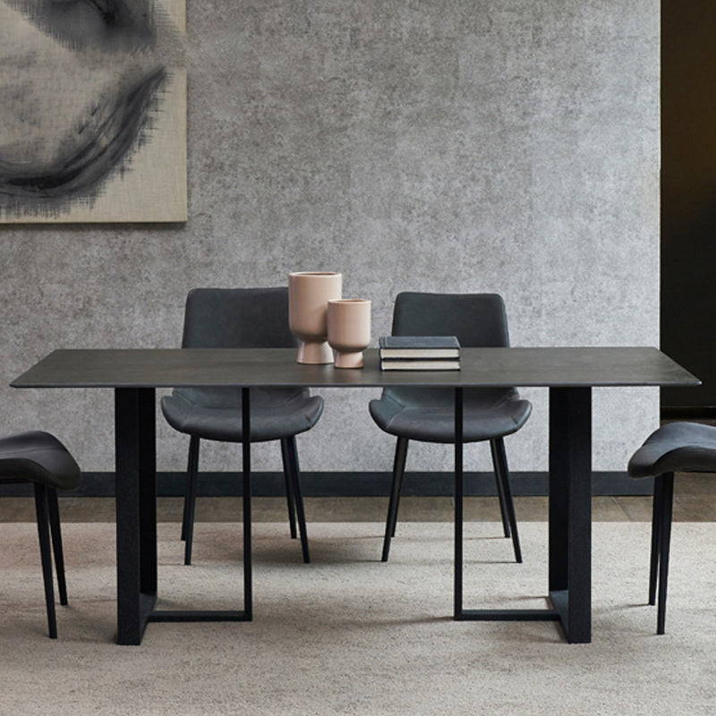 Industrial Rectangle Table Sintered Stone Table with Metal Legs for Home 59.1"L x 31.5"W x 29.5"H Without Chairs Clearhalo 'Dining Tables & Seating' 'Dining Tables' 'dining_table' 'furn' 'furn_dining_table' 'Furniture' 'Kitchen & Dining Furniture' 6512870