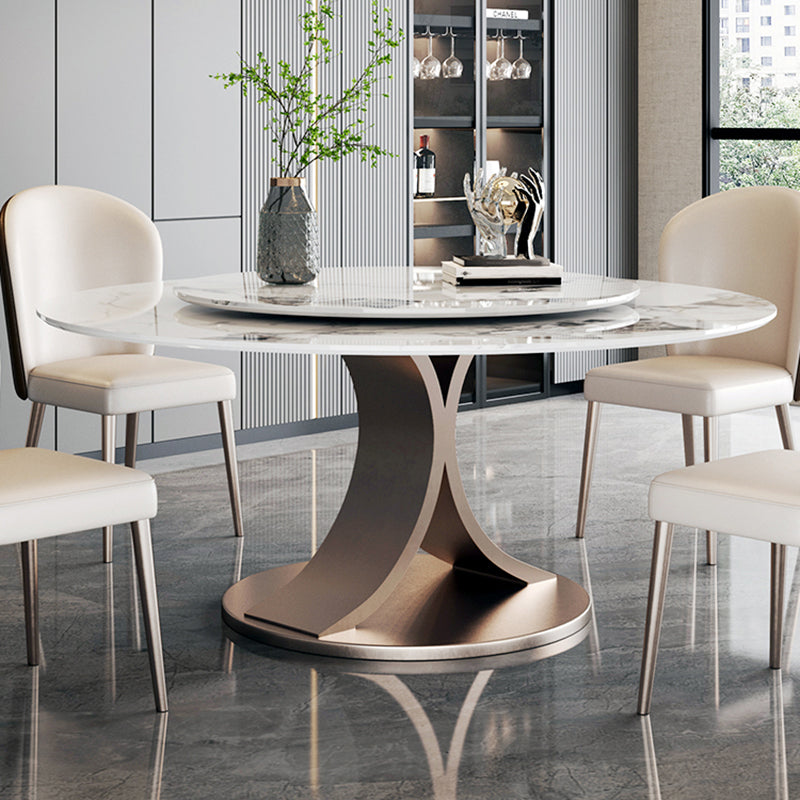 Mesa de comedor redonda moderna Mesa de comedor de piedra con base de pedestal de acero inoxidable