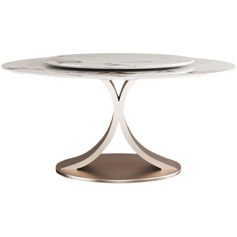 Mesa de comedor redonda moderna Mesa de comedor de piedra con base de pedestal de acero inoxidable