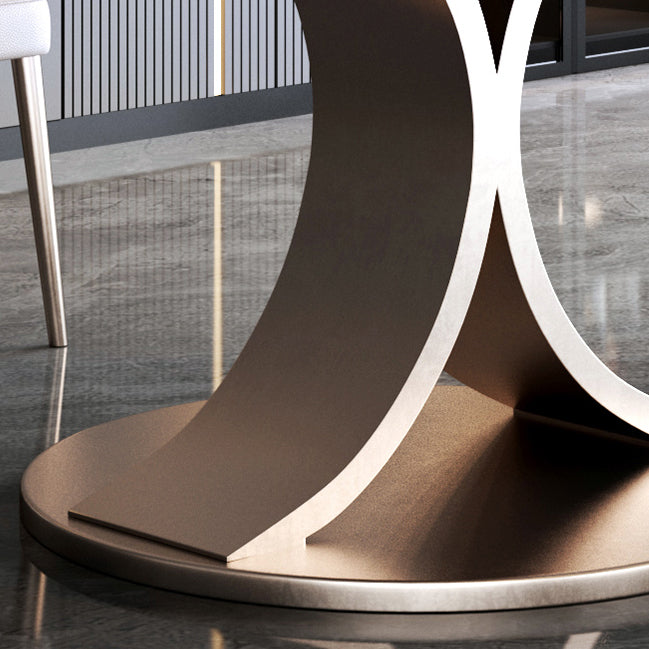 Mesa de comedor redonda moderna Mesa de comedor de piedra con base de pedestal de acero inoxidable