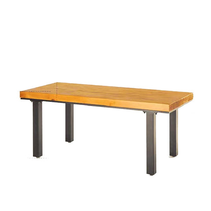 Industrial Dining Table with Metal Legs Brown Solid Wood Top Table