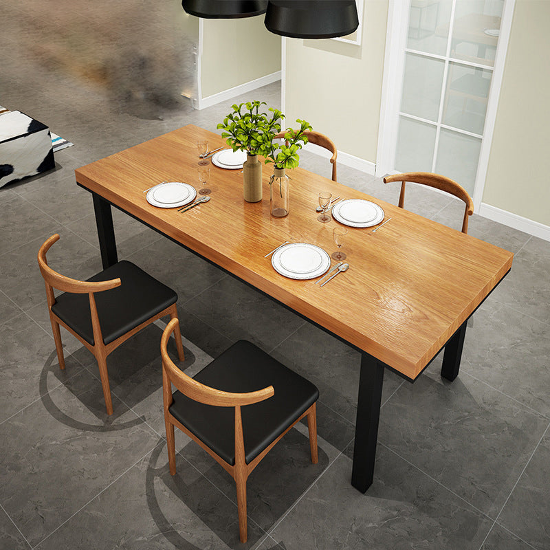 Industrial Dining Table with Metal Legs Brown Solid Wood Top Table
