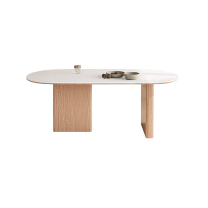 Oval Stone Dining Table Contemporary Dining Table with Double Pedestal Base Oval Without Chairs Clearhalo 'Dining Tables & Seating' 'Dining Tables' 'dining_table' 'furn' 'furn_dining_table' 'Furniture' 'Kitchen & Dining Furniture' 6512956