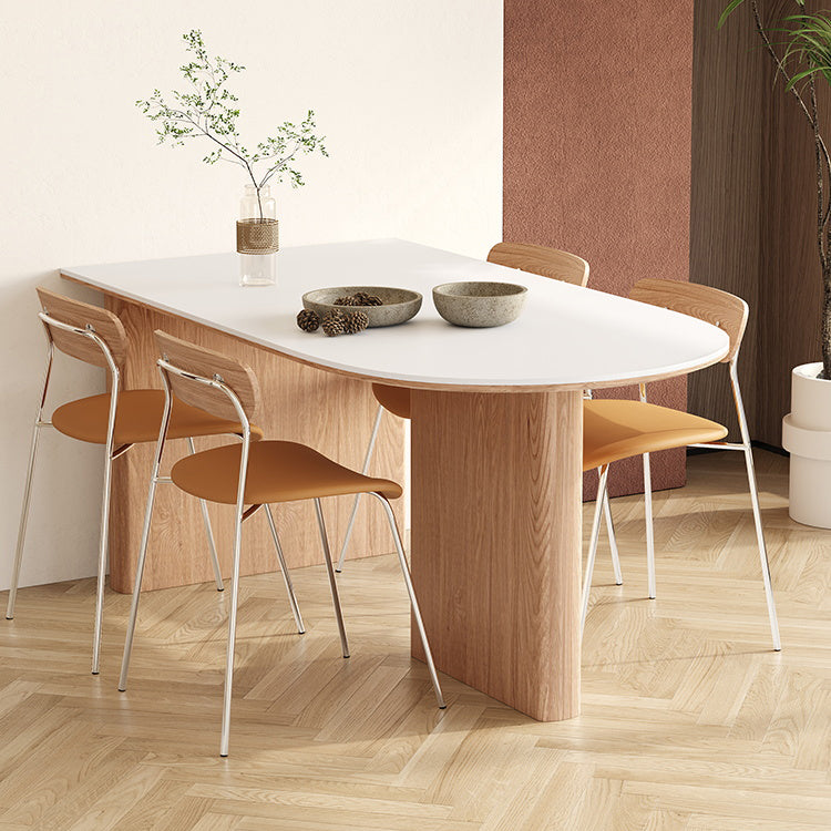 Oval Stone Dining Table Contemporary Dining Table with Double Pedestal Base Free Form 55.1"L x 31.5"W x 29.5"H Without Chairs Clearhalo 'Dining Tables & Seating' 'Dining Tables' 'dining_table' 'furn' 'furn_dining_table' 'Furniture' 'Kitchen & Dining Furniture' 6512959
