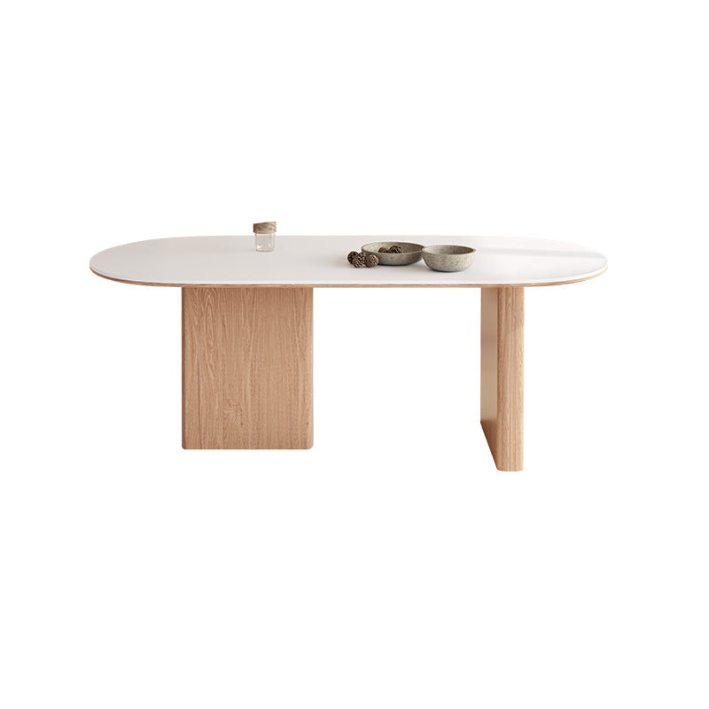 Oval Stone Dining Table Contemporary Dining Table with Double Pedestal Base Clearhalo 'Dining Tables & Seating' 'Dining Tables' 'dining_table' 'furn' 'furn_dining_table' 'Furniture' 'Kitchen & Dining Furniture' 6512961