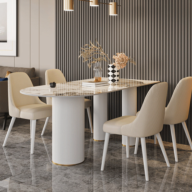 Free Form Stone Dining Table Modern Dining Table for Dining Room 63"L x 31.5"W x 29.5"H Without Chairs Clearhalo 'Dining Tables & Seating' 'Dining Tables' 'dining_table' 'furn' 'furn_dining_table' 'Furniture' 'Kitchen & Dining Furniture' 6512989