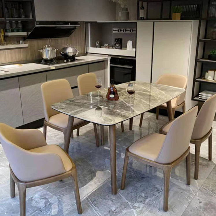 Gray Stone Top Table with Ash Wood Frame Modern Dining Table for Home 55.1"L x 31.5"W x 29.5"H Without Chairs Clearhalo 'Dining Tables & Seating' 'Dining Tables' 'dining_table' 'furn' 'furn_dining_table' 'Furniture' 'Kitchen & Dining Furniture' 6513000