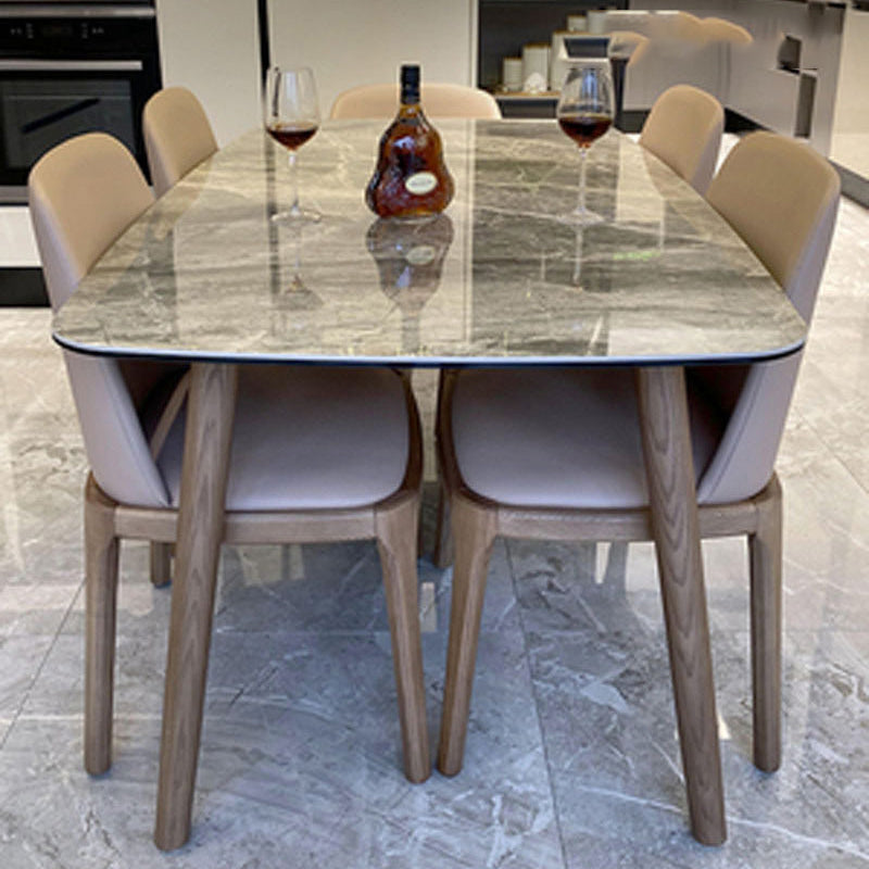 Gray Stone Top Table with Ash Wood Frame Modern Dining Table for Home 63"L x 35.4"W x 29.5"H Without Chairs Clearhalo 'Dining Tables & Seating' 'Dining Tables' 'dining_table' 'furn' 'furn_dining_table' 'Furniture' 'Kitchen & Dining Furniture' 6513002