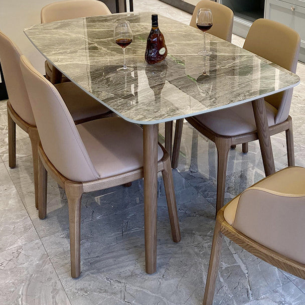 Gray Stone Top Table with Ash Wood Frame Modern Dining Table for Home 59.1"L x 31.5"W x 29.5"H Without Chairs Clearhalo 'Dining Tables & Seating' 'Dining Tables' 'dining_table' 'furn' 'furn_dining_table' 'Furniture' 'Kitchen & Dining Furniture' 6513004