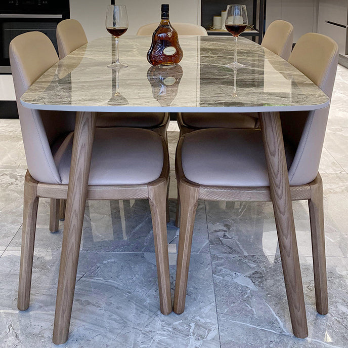 Gray Stone Top Table with Ash Wood Frame Modern Dining Table for Home Clearhalo 'Dining Tables & Seating' 'Dining Tables' 'dining_table' 'furn' 'furn_dining_table' 'Furniture' 'Kitchen & Dining Furniture' 6513006