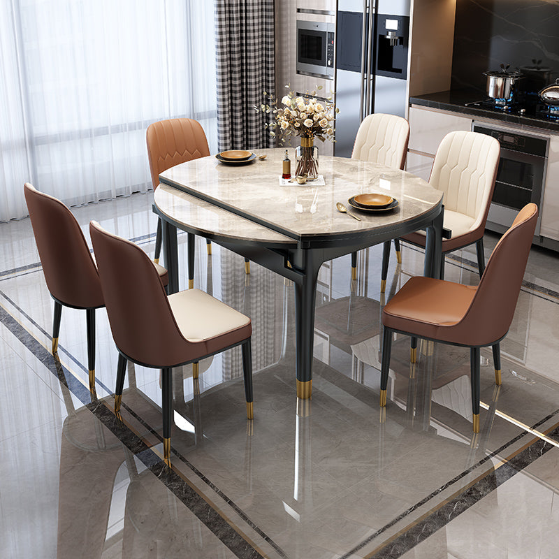 Round Extendable Dining Table Modern Stone Dining Table with Solid Wood Base 47.2"L x 47.2"W x 29.9"H Without Chairs Clearhalo 'Dining Tables & Seating' 'Dining Tables' 'dining_table' 'furn' 'furn_dining_table' 'Furniture' 'Kitchen & Dining Furniture' 6513016