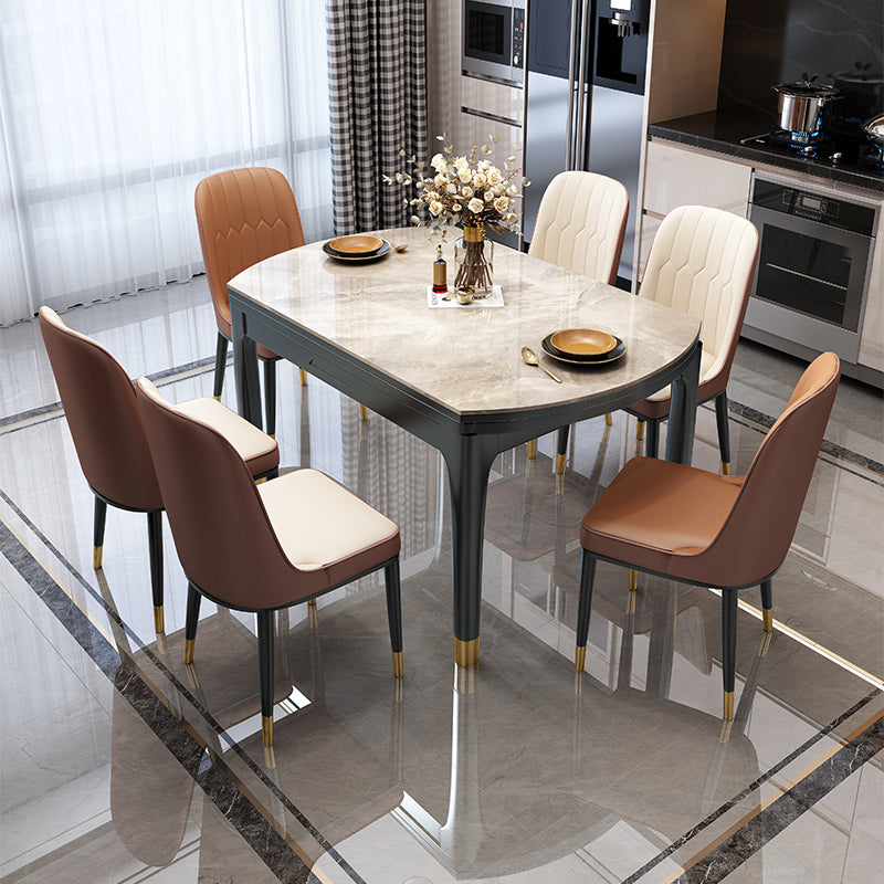 Round Extendable Dining Table Modern Stone Dining Table with Solid Wood Base 53.1"L x 53.1"W x 29.9"H Without Chairs Clearhalo 'Dining Tables & Seating' 'Dining Tables' 'dining_table' 'furn' 'furn_dining_table' 'Furniture' 'Kitchen & Dining Furniture' 6513017
