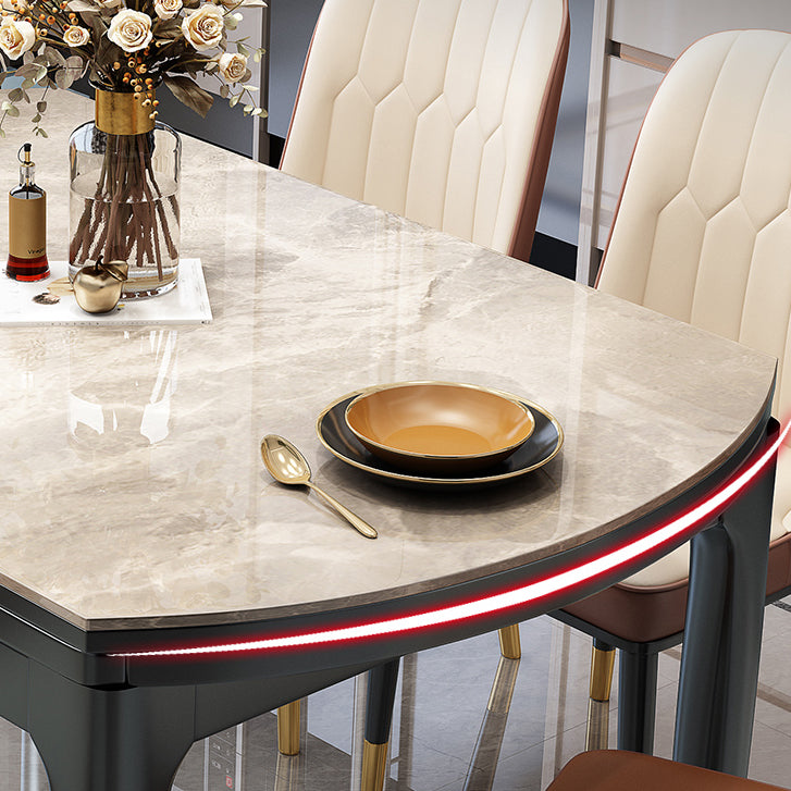 Round Extendable Dining Table Modern Stone Dining Table with Solid Wood Base Clearhalo 'Dining Tables & Seating' 'Dining Tables' 'dining_table' 'furn' 'furn_dining_table' 'Furniture' 'Kitchen & Dining Furniture' 6513022