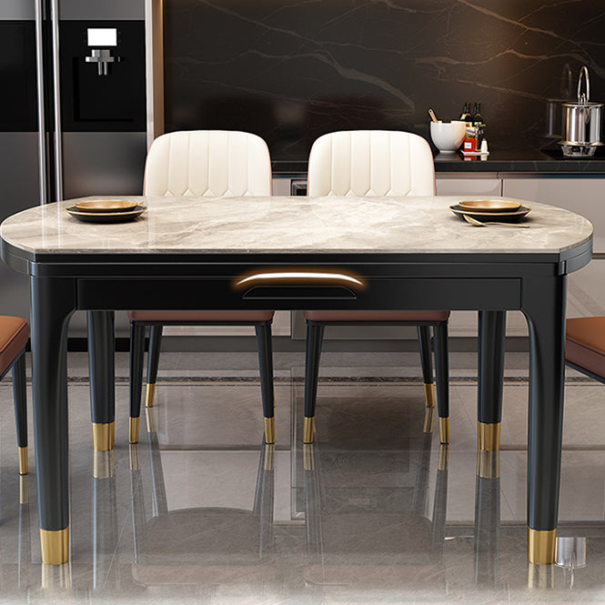 Round Extendable Dining Table Modern Stone Dining Table with Solid Wood Base Clearhalo 'Dining Tables & Seating' 'Dining Tables' 'dining_table' 'furn' 'furn_dining_table' 'Furniture' 'Kitchen & Dining Furniture' 6513023