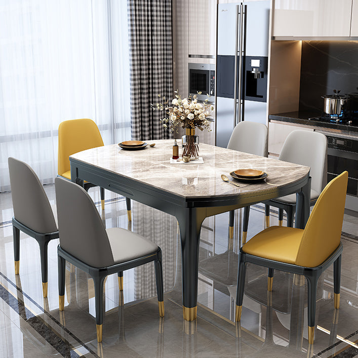 Round Extendable Dining Table Modern Stone Dining Table with Solid Wood Base Clearhalo 'Dining Tables & Seating' 'Dining Tables' 'dining_table' 'furn' 'furn_dining_table' 'Furniture' 'Kitchen & Dining Furniture' 6513024