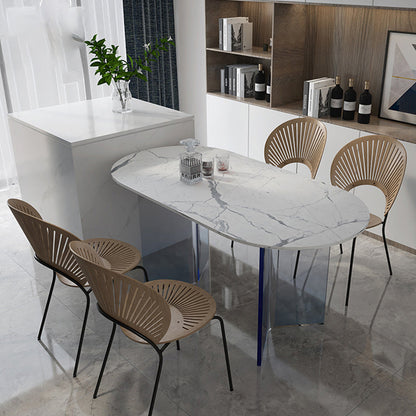 White Oval Stone Dining Table Modern Acrylic Double Pedestal Dining Table 47.2"L x 23.6"W x 29.5"H Without Chairs Clearhalo 'Dining Tables & Seating' 'Dining Tables' 'dining_table' 'furn' 'furn_dining_table' 'Furniture' 'Kitchen & Dining Furniture' 6513028