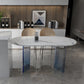 White Oval Stone Dining Table Modern Acrylic Double Pedestal Dining Table 55.1"L x 31.5"W x 29.5"H Without Chairs Clearhalo 'Dining Tables & Seating' 'Dining Tables' 'dining_table' 'furn' 'furn_dining_table' 'Furniture' 'Kitchen & Dining Furniture' 6513030