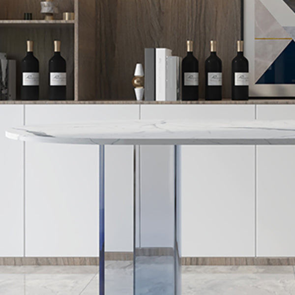 White Oval Stone Dining Table Modern Acrylic Double Pedestal Dining Table Clearhalo 'Dining Tables & Seating' 'Dining Tables' 'dining_table' 'furn' 'furn_dining_table' 'Furniture' 'Kitchen & Dining Furniture' 6513032