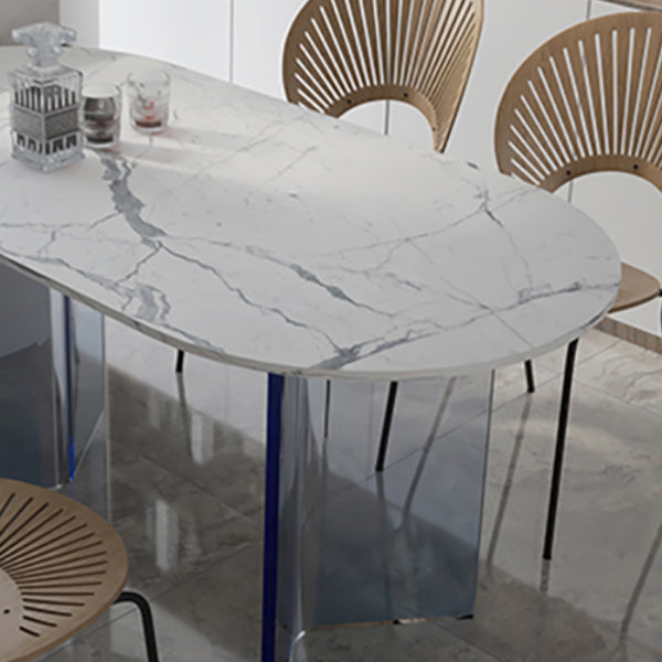 White Oval Stone Dining Table Modern Acrylic Double Pedestal Dining Table Clearhalo 'Dining Tables & Seating' 'Dining Tables' 'dining_table' 'furn' 'furn_dining_table' 'Furniture' 'Kitchen & Dining Furniture' 6513034