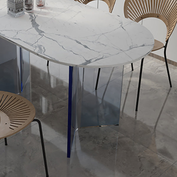 White Oval Stone Dining Table Modern Acrylic Double Pedestal Dining Table Clearhalo 'Dining Tables & Seating' 'Dining Tables' 'dining_table' 'furn' 'furn_dining_table' 'Furniture' 'Kitchen & Dining Furniture' 6513035