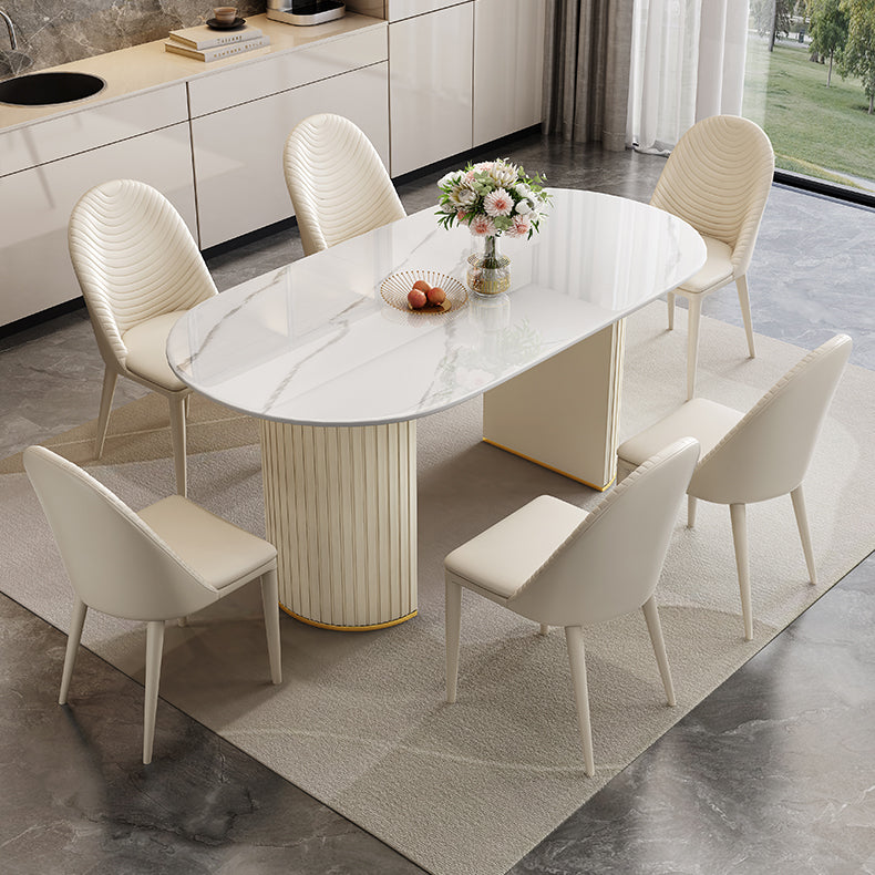 Iron Double Pedestal Dining Table Modern Oval Dining Table for Dining Room White Without Chairs Clearhalo 'Dining Tables & Seating' 'Dining Tables' 'dining_table' 'furn' 'furn_dining_table' 'Furniture' 'Kitchen & Dining Furniture' 6513046