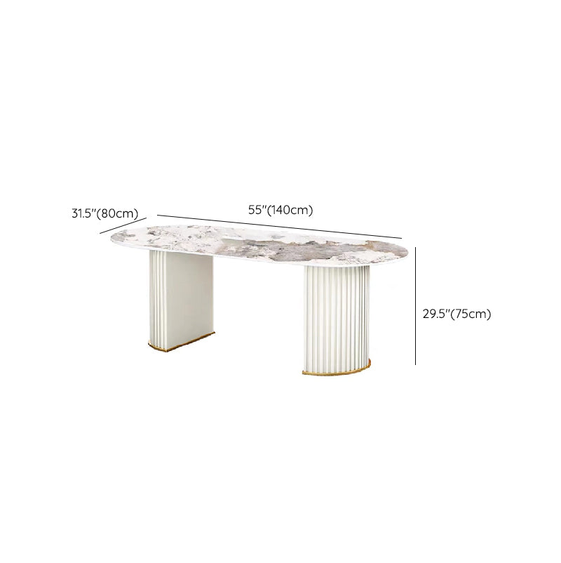 Iron Double Pedestal Dining Table Modern Oval Dining Table for Dining Room Clearhalo 'Dining Tables & Seating' 'Dining Tables' 'dining_table' 'furn' 'furn_dining_table' 'Furniture' 'Kitchen & Dining Furniture' 6513052