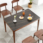 Mesa rectangular de estilo industrial, mesa de piedra sinterizada con patas de madera para uso doméstico