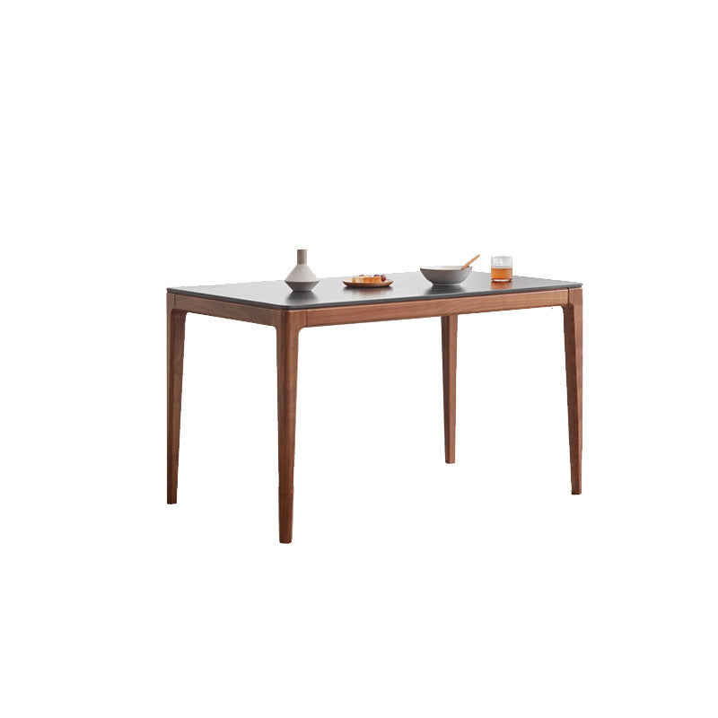 Mesa rectangular de estilo industrial, mesa de piedra sinterizada con patas de madera para uso doméstico