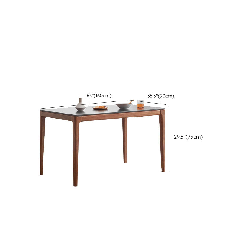 Mesa rectangular de estilo industrial, mesa de piedra sinterizada con patas de madera para uso doméstico