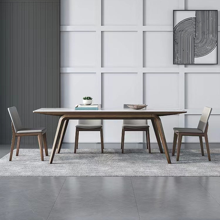 Modern Style Rectangle Table Sintered Stone Table with Wooden Legs for Home Use 63"L x 31.5"W x 29.5"H Without Chairs Clearhalo 'Dining Tables & Seating' 'Dining Tables' 'dining_table' 'furn' 'furn_dining_table' 'Furniture' 'Kitchen & Dining Furniture' 6513071
