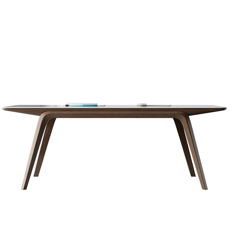 Modern Style Rectangle Table Sintered Stone Table with Wooden Legs for Home Use 78.7"L x 35.4"W x 29.5"H Without Chairs Clearhalo 'Dining Tables & Seating' 'Dining Tables' 'dining_table' 'furn' 'furn_dining_table' 'Furniture' 'Kitchen & Dining Furniture' 6513072