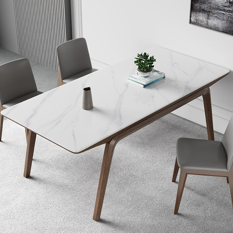 Modern Style Rectangle Table Sintered Stone Table with Wooden Legs for Home Use Clearhalo 'Dining Tables & Seating' 'Dining Tables' 'dining_table' 'furn' 'furn_dining_table' 'Furniture' 'Kitchen & Dining Furniture' 6513084