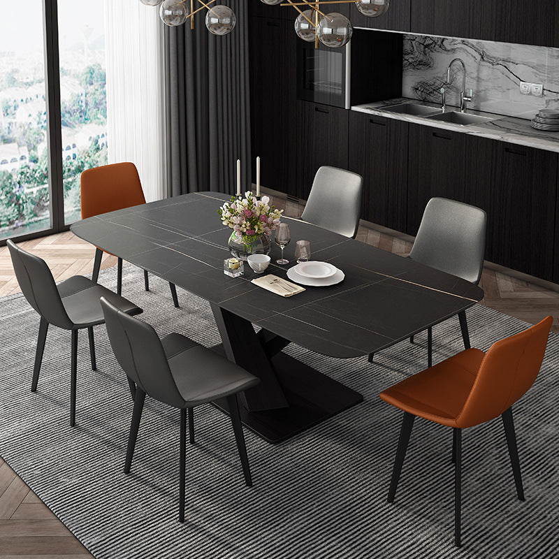 Mesa rectangular de estilo industrial, mesa de piedra sinterizada con patas de metal para cocina