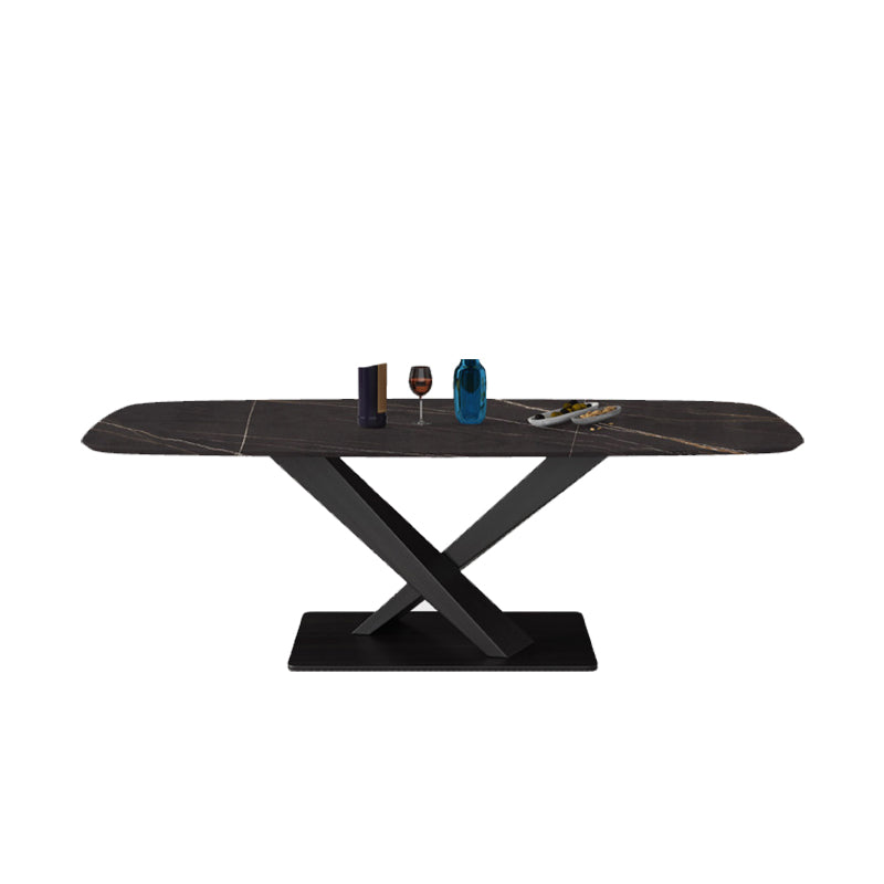 Mesa rectangular de estilo industrial, mesa de piedra sinterizada con patas de metal para cocina