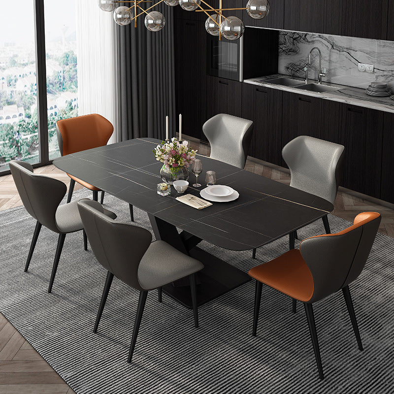 Mesa rectangular de estilo industrial, mesa de piedra sinterizada con patas de metal para cocina