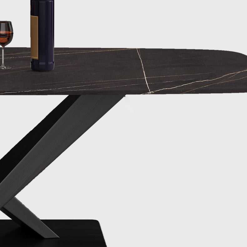 Mesa rectangular de estilo industrial, mesa de piedra sinterizada con patas de metal para cocina