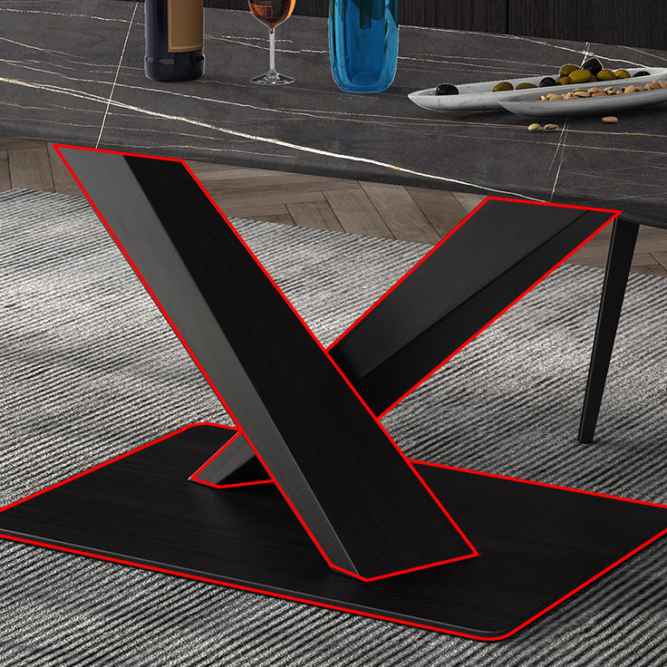 Mesa rectangular de estilo industrial, mesa de piedra sinterizada con patas de metal para cocina