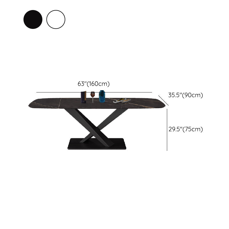 Mesa rectangular de estilo industrial, mesa de piedra sinterizada con patas de metal para cocina