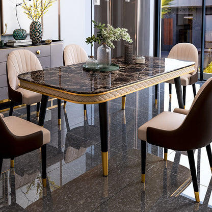 Glam Style Rectangle Table Faux Marble Table with Metal Legs for Kitchen Black 55.1"L x 31.5"W x 29.9"H Without Chairs Clearhalo 'Dining Tables & Seating' 'Dining Tables' 'dining_table' 'furn' 'furn_dining_table' 'Furniture' 'Kitchen & Dining Furniture' 6513103