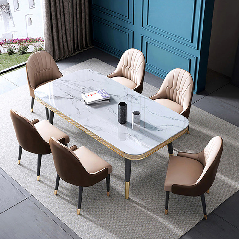 Glam Style Rectangle Table Faux Marble Table with Metal Legs for Kitchen White Without Chairs Clearhalo 'Dining Tables & Seating' 'Dining Tables' 'dining_table' 'furn' 'furn_dining_table' 'Furniture' 'Kitchen & Dining Furniture' 6513105