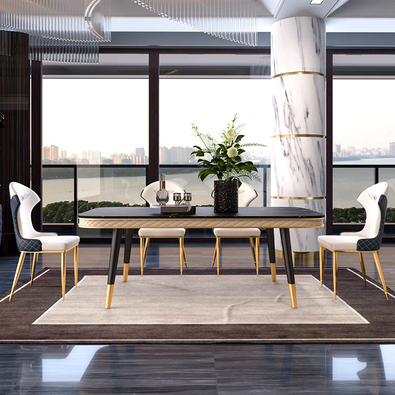 Glam Style Rectangle Table Faux Marble Table with Metal Legs for Kitchen Black 63"L x 35.4"W x 29.9"H Without Chairs Clearhalo 'Dining Tables & Seating' 'Dining Tables' 'dining_table' 'furn' 'furn_dining_table' 'Furniture' 'Kitchen & Dining Furniture' 6513106