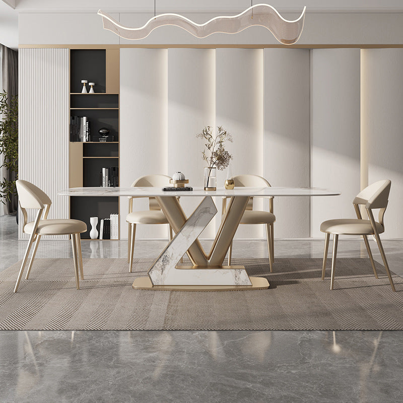 Glam Rectangle Dining Table Sintered Stone Table with Metal Legs for Kitchen 55.1"L x 31.5"W x 29.5"H Without Chairs Clearhalo 'Dining Tables & Seating' 'Dining Tables' 'dining_table' 'furn' 'furn_dining_table' 'Furniture' 'Kitchen & Dining Furniture' 6513115