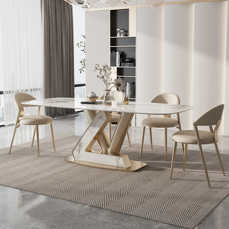 Glam Rectangle Dining Table Sintered Stone Table with Metal Legs for Kitchen 63"L x 31.5"W x 29.5"H Without Chairs Clearhalo 'Dining Tables & Seating' 'Dining Tables' 'dining_table' 'furn' 'furn_dining_table' 'Furniture' 'Kitchen & Dining Furniture' 6513116