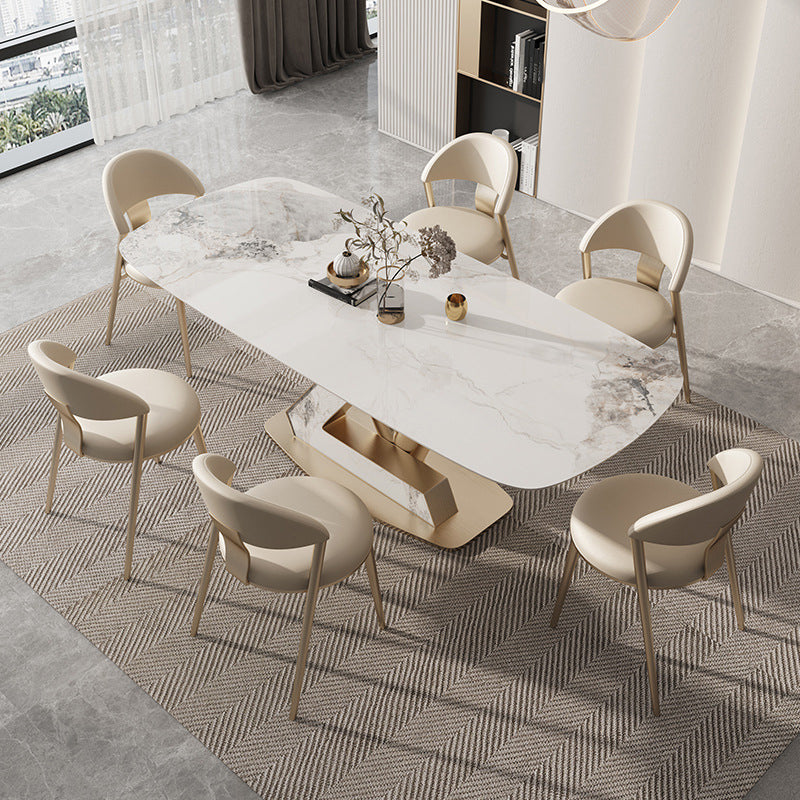 Glam Rectangle Dining Table Sintered Stone Table with Metal Legs for Kitchen 70.9"L x 35.4"W x 29.5"H Without Chairs Clearhalo 'Dining Tables & Seating' 'Dining Tables' 'dining_table' 'furn' 'furn_dining_table' 'Furniture' 'Kitchen & Dining Furniture' 6513117