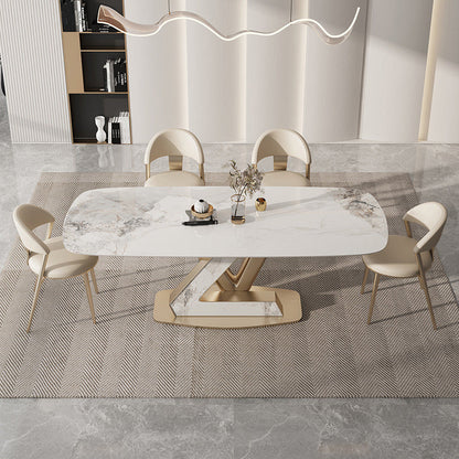 Glam Rectangle Dining Table Sintered Stone Table with Metal Legs for Kitchen 51.2"L x 31.5"W x 29.5"H Without Chairs Clearhalo 'Dining Tables & Seating' 'Dining Tables' 'dining_table' 'furn' 'furn_dining_table' 'Furniture' 'Kitchen & Dining Furniture' 6513118