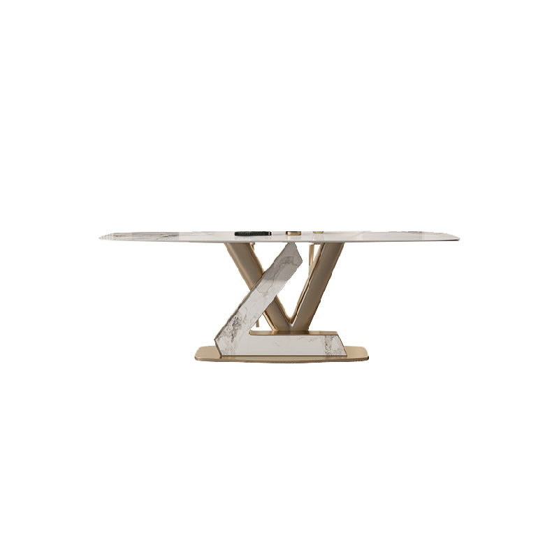 Glam Rectangle Dining Table Sintered Stone Table with Metal Legs for Kitchen Clearhalo 'Dining Tables & Seating' 'Dining Tables' 'dining_table' 'furn' 'furn_dining_table' 'Furniture' 'Kitchen & Dining Furniture' 6513119