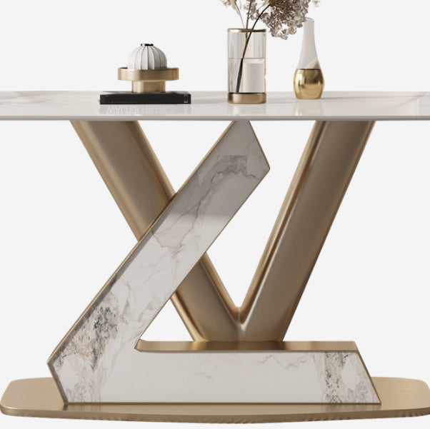Glam Rectangle Dining Table Sintered Stone Table with Metal Legs for Kitchen Clearhalo 'Dining Tables & Seating' 'Dining Tables' 'dining_table' 'furn' 'furn_dining_table' 'Furniture' 'Kitchen & Dining Furniture' 6513121