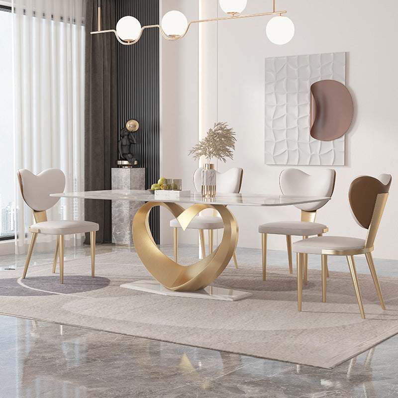 Glam Rectangle Dining Table Sintered Stone Table with Metal Legs for Home 63"L x 31.5"W x 29.5"H Without Chairs Clearhalo 'Dining Tables & Seating' 'Dining Tables' 'dining_table' 'furn' 'furn_dining_table' 'Furniture' 'Kitchen & Dining Furniture' 6513127