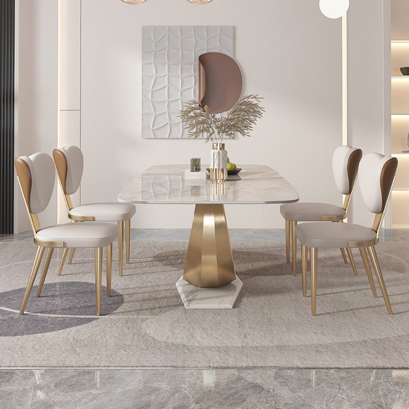 Glam Rectangle Dining Table Sintered Stone Table with Metal Legs for Home 55.1"L x 31.5"W x 29.5"H Without Chairs Clearhalo 'Dining Tables & Seating' 'Dining Tables' 'dining_table' 'furn' 'furn_dining_table' 'Furniture' 'Kitchen & Dining Furniture' 6513131